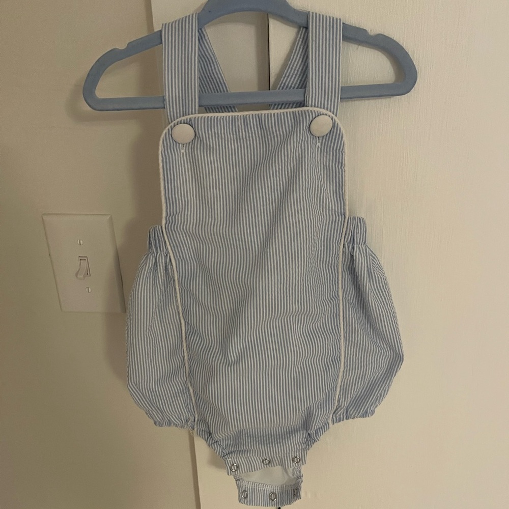Seersucker blue striped bubble romper, 24 month